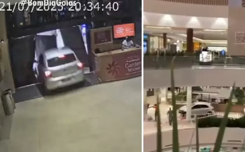 Carro invade shopping e circula pelos corredores de lojas
