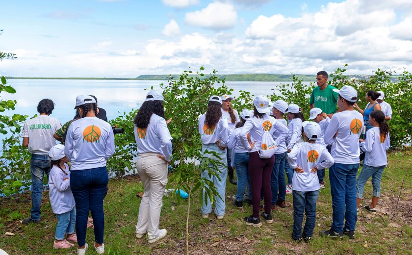 Crianças dos Flexais realizam plantio de mudas de mangue na região