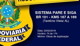 Trecho da BR-101 em Teotônio Vilela funcionará no Sistema Pare e Siga nesta sexta
