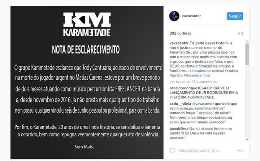 Vavá, do 'Karametade', fala sobre ex-vocalista acusado de assassinato