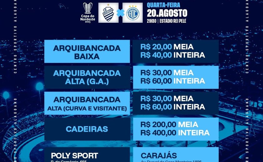 Ingressos para semifinal entre CSA x Confiança já estão à venda