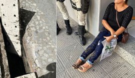 Mulher cai em vala no Centro de Maceió e é socorrida por agentes do Ronda no Bairro