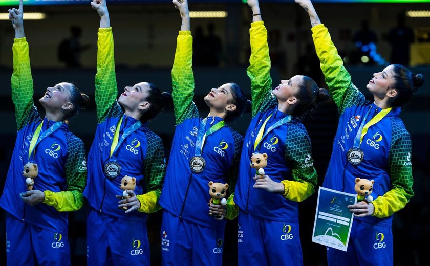 Com a alagoana Duda Arakaki, Brasil conquista prata inédita no conjunto geral do mundial de GR