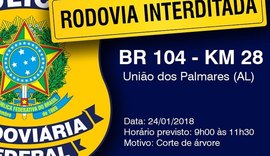 PRF informa sobre interdição total da BR-104 em União dos Palmares na quarta-feira