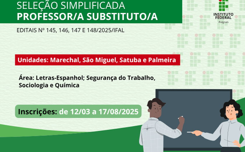 Ifal seleciona professores substitutos para quatro campi