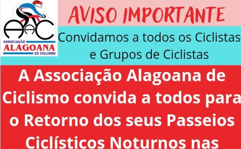 Passeios ciclísticos noturnos voltam acontecer em Maceió a partir de hoje