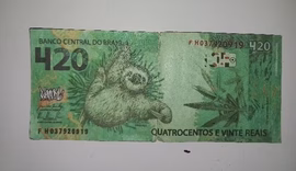 Nota falsa de R$ 420 com bicho-preguiça estampado é apreendida em Curitiba