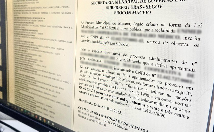 Procon Maceió multa planos de saúde em mais de R$ 390 mil