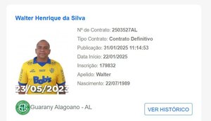 Atacante Walter estreia pelo Guarany Alagoano nesta quinta-feira contra o Zumbi pela Copa Alagoas
