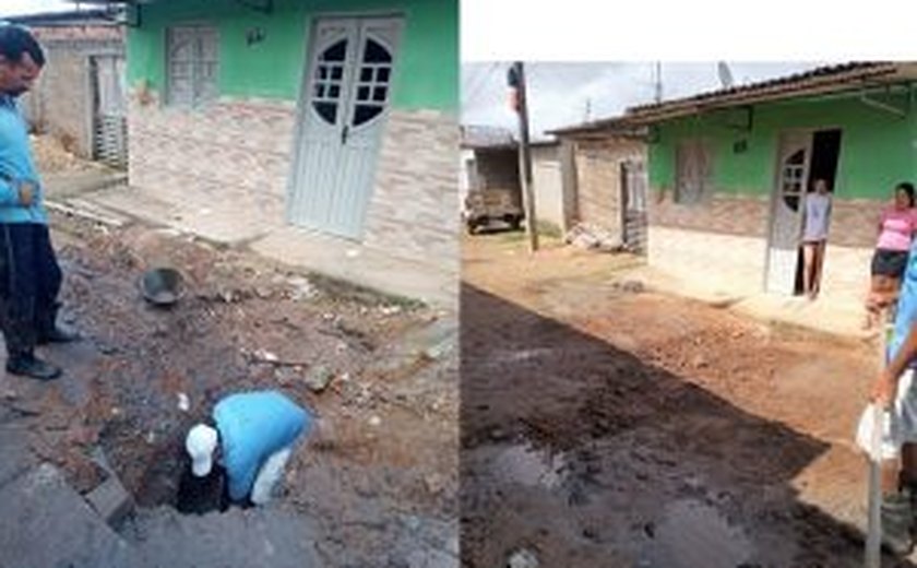 Casal conserta vazamento que afetava abastecimento de bairro de Arapiraca