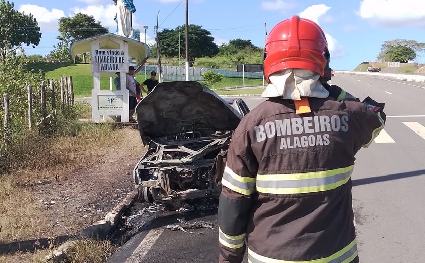 Carro pega fogo na AL-220 em Limoeiro de Anadia