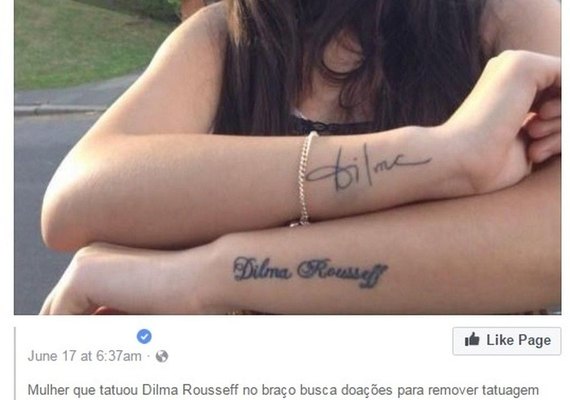 Jovem faz vaquinha para remover tatuagem com nome de Dilma Rousseff? Não é verdade!