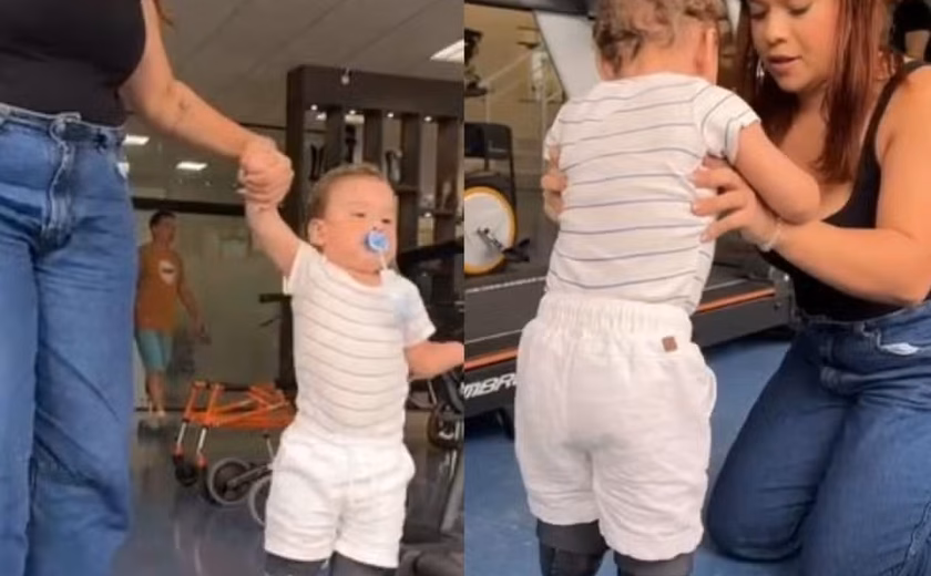 Noah Gabriel, de 1 ano, dá primeiros passos com próteses após perder mãos e pés