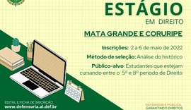 Defensoria Pública abre inscrições para estágio em Direito nos municípios de Coruripe e Mata Grande