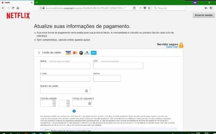 Golpe com site falso da Netflix tenta roubar dados de cartão de crédito de brasileiros