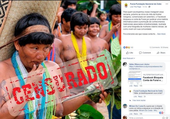 Funai denuncia que conta no Facebook foi bloqueada por imagens de índias com seios nus