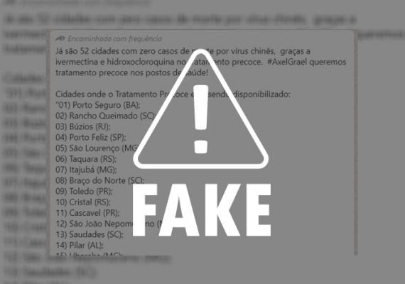 É falso que cidades que usam tratamentos experimentais zeraram mortes de Covid-19