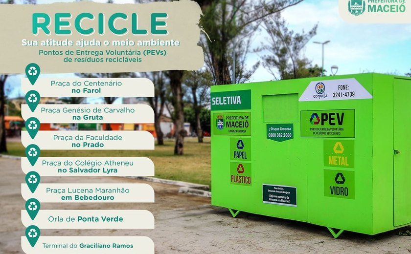 Saiba onde estão os pontos de entrega de recicláveis da Prefeitura de Maceió
