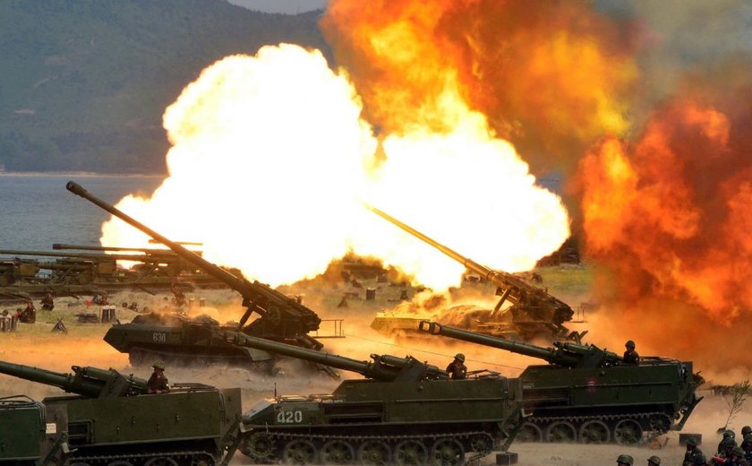 Imagens mostram exercício de artilharia realizado pela Coreia do Norte