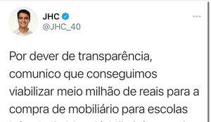 JHC anuncia meio milhão de reais para mobiliário de escolas infantis em Maceió