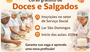 Lar São Domingos abre inscrições para o Curso prático de Doces e Salgados