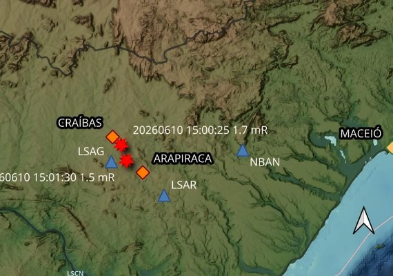Quase no mesmo horário, a terra treme duas vezes entre Arapiraca e Craíbas