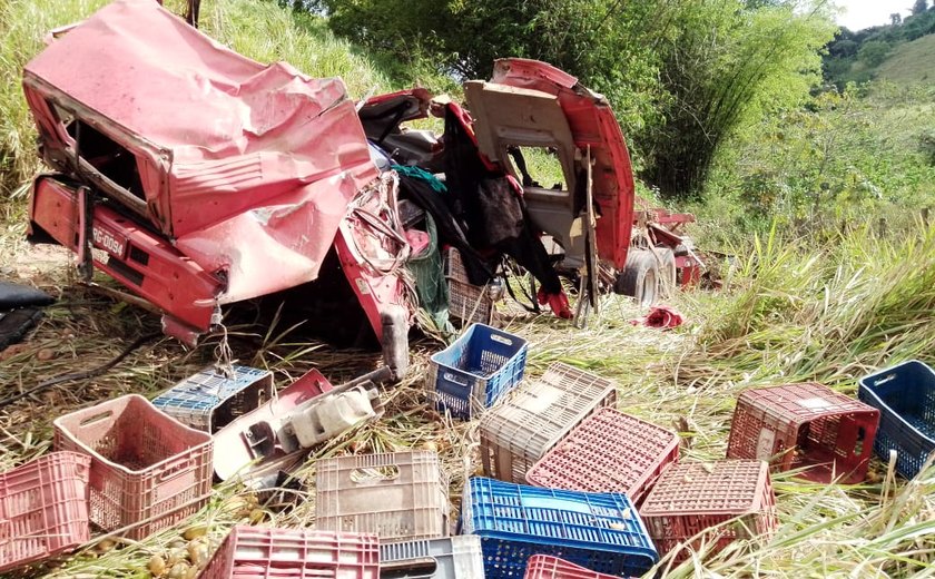 Motorista de caminhão morre após veículo cair  em ribanceira na BR-101