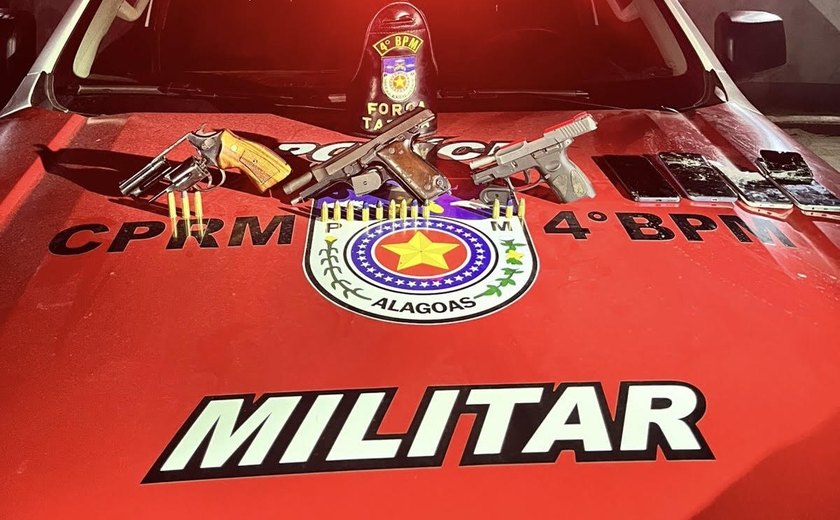 Polícia Militar apreende três armas e prende quatro suspeitos de roubo durante ocorrência em Maceió
