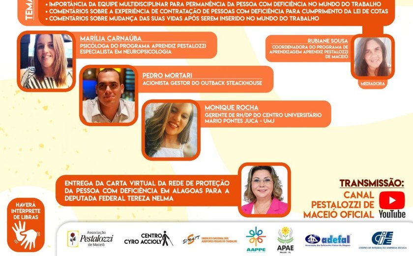 Pestalozzi de Maceió participa de live sobre Lei de Cotas em Alagoas