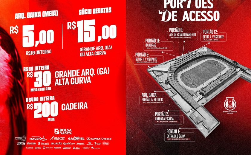 CRB inicia venda de ingressos para duelo contra o América-MG no Rei Pelé