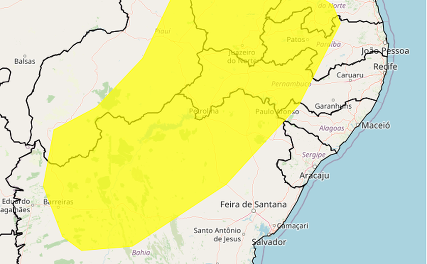 Inmet alerta para ventos de 40 km e 60 km/h em seis cidades alagoanas