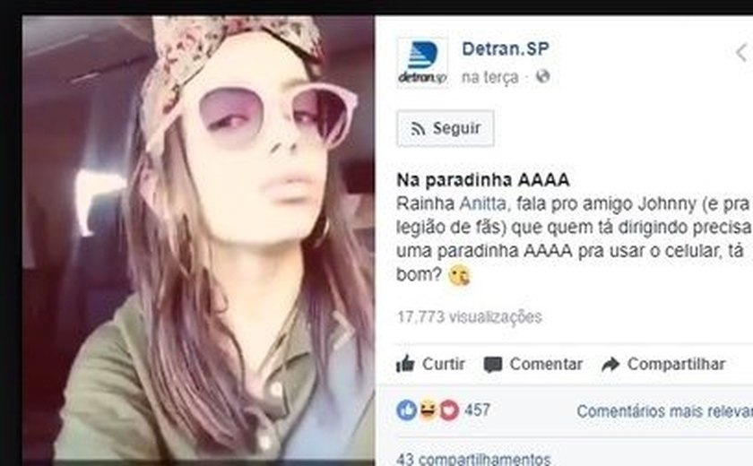 Anitta é repreendida pelo Detran após gravar vídeo em carro