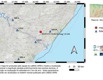Tremor de terra em Craíbas teve magnitude 1.9