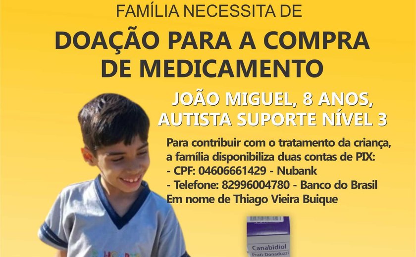 Criança autista de 8 anos precisa de ajuda financeira para a compra de medicamento