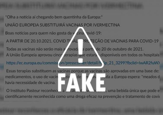É falso que União Europeia iria substituir vacinas por ivermectina