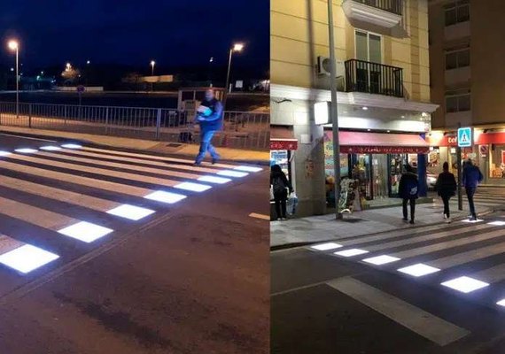 Faixa inteligente de pedestres na Espanha acende luz LED para avisar aos motoristas