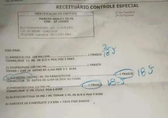 Médico receita sorvete e 'Free Fire' para criança com sintomas gripais, diz mãe