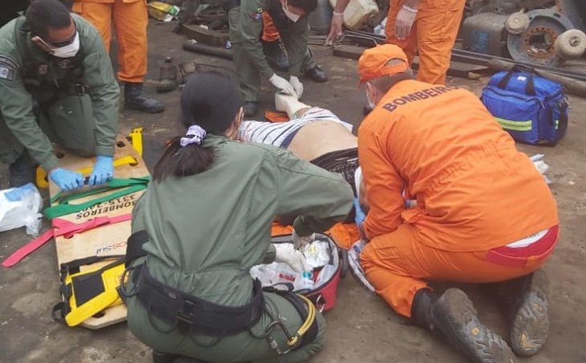 Serviço Aeromédico do Samu resgata vítima de esmagamento em São Miguel dos Campos
