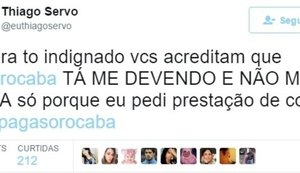 Thiago Servo acusa Sorocaba de calote de R$ 30 mil