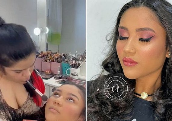 sem o movimento dos braços, mulher faz sucesso ao usar a boca para maquiar clientes