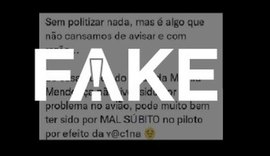 É #FAKE mensagem que relaciona queda de avião a mal súbito do piloto por vacina