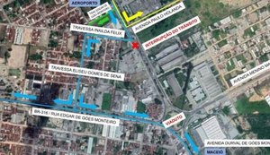 Trecho da BR-104 será interditado domingo para continuidade das obras do viaduto da PRF