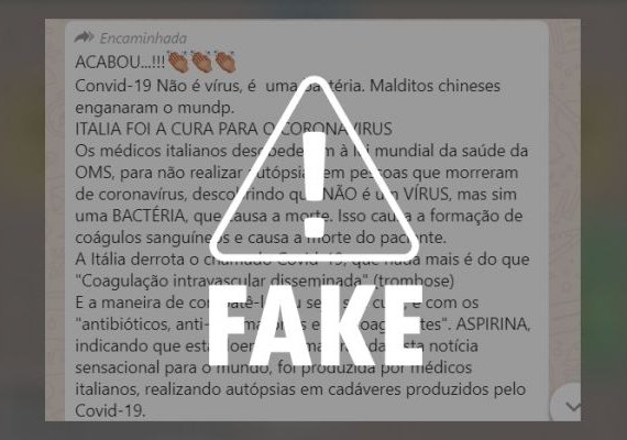 Mensagem sobre o novo coronavírus ser uma bactéria é falsa