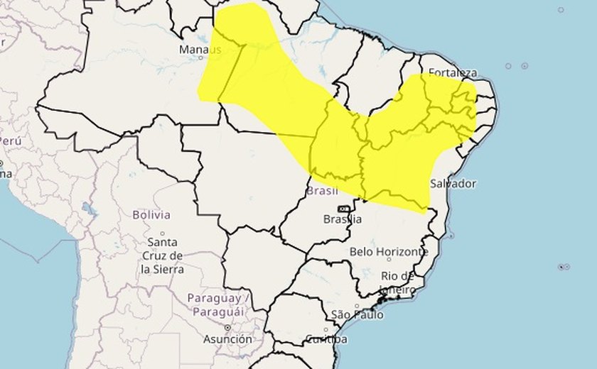 Inmet emite alerta de baixa umidade para 34 municípios de Alagoas nesta quarta-feira