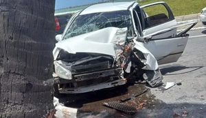 Homem fica preso às ferragens após carro bater em coqueiro no Pontal da Barra