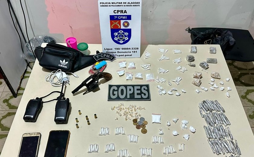 PM/AL apreende arma, drogas e munições e recupera produtos de furto no interior do estado