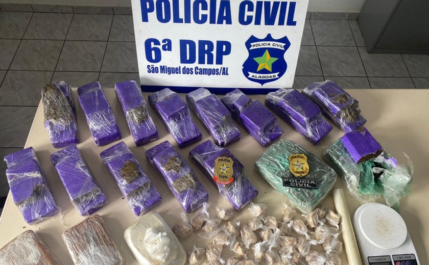 Polícia Civil prende dois traficantes com quase 20kg de drogas em São Miguel dos Campos