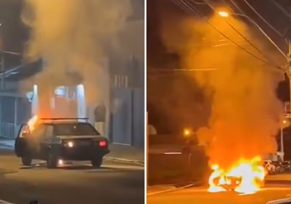 Carro começa a pegar fogo em movimento no interior de SP