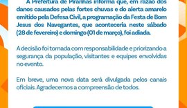 Chuvas levam Prefeitura a adiar Festa de Bom Jesus dos Navegantes em Piranhas