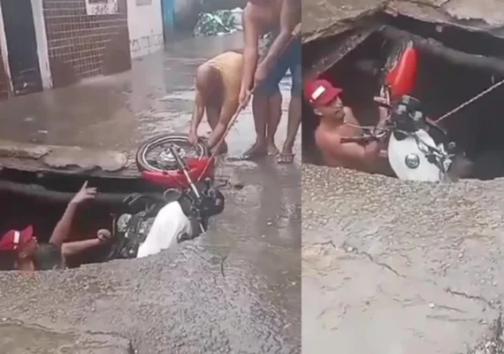 Entregador de gás e motocicleta são ''engolidos''  por cratera em Maceió